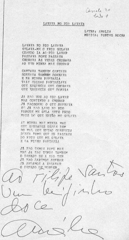 Dedicatória de um belo poema de Amália ao Autor destas linhas